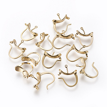 Brass Hoop Earring Findings with Latch Back Closure, Long-Lasting Plated, Nickel Free, Real 16K Gold Plated, 15x15.5x5mm, Hole: 0.8mm, Pin: 0.7x1mm