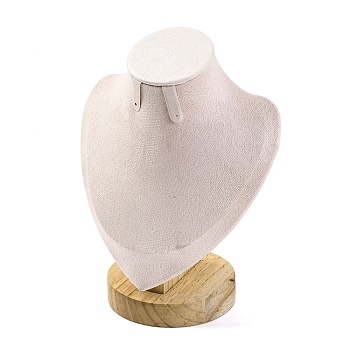 Bust Shaped Microfiber & Wood Jewelry Necklace & Earrings Display Stands, White, 8.55x13.95x18.6cm