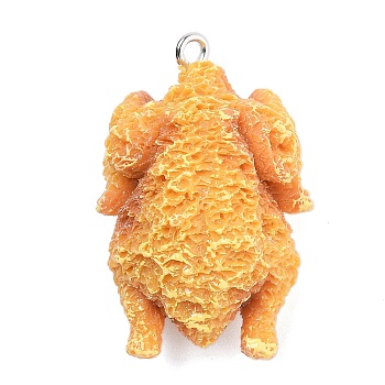 Resin Pendants, With Platinum Iron Loop, Imitation Food, Fried Chicken, 32.5x21.5x16.5mm, Hole: 1.8mm