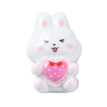 Valentine's Day Opaque Resin Cabochons, Rabbit, White, 27x17x8.5mm