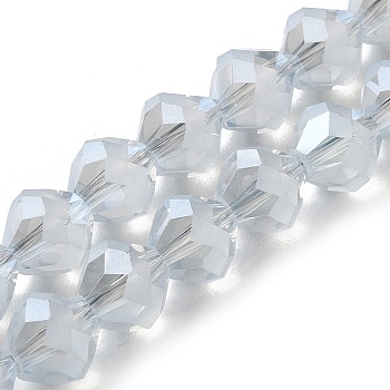 Electroplate Transparent Glass Beads Strands, Frosted, Faceted Bicone, Light Steel Blue, 10x9.5mm, Hole: 1.2mm, about 60pcs/strand, 22.76''(57.8cm)