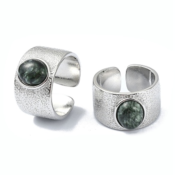 Rack Plating Brass Cuff Rings, with Natural Seraphinite Beads, Lead Free & Cadmium Free, US Size 7 1/4(17.5mm), 12.5mm