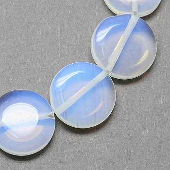 Flat Round Opalite Opal Stone Beads Strands, Alice Blue, 14x6mm, Hole: 1mm, about 28pcs/strand, 15.3 inch