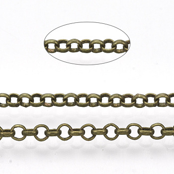 Soldered Brass Coated Iron Rolo Chains, Belcher Chain, with Spool, Antique Bronze, 2.5x0.7mm, about 328.08 Feet(100m)/roll