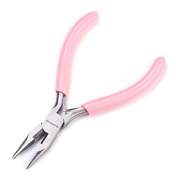 45# Carbon Steel Jewelry Pliers, Needle Nose Pliers, Ferronickel, Pink, 118.5x71x9mm