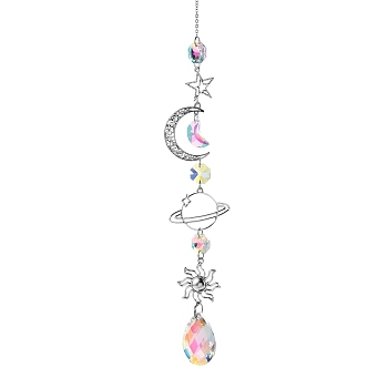 Alloy with Glass Beaded Hanging Pendant Decorations, Suncatchers for Party Window, Wall Display Decorations, Planet, 340mm