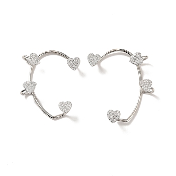 Clear Cubic Zirconia Heart Cuff Earrings, Long-Lasting Plated Brass Climber Wrap Around Earrings for Non Piercing, Cadmium Free & Lead Free, Real Platinum Plated, 50.5x41x2mm