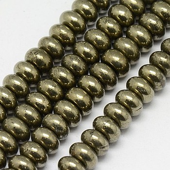 Natural Pyrite Beads Strands, Rondelle , 8x5mm, Hole: 1mm, about 80pcs/strand, 15.74 inch
