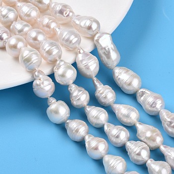 Natural Baroque Pearl Keshi Pearl Beads Strands, Natural Nucleated Pearl, Teardrop, Seashell Color, 12~20x9~12mm, Hole: 0.5mm, about 25~29pcs/strand, 15.87~16.22''(40.3~41.2cm)