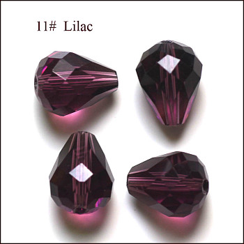 Imitation Austrian Crystal Beads, Grade AAA, Faceted, Drop, Purple, 8x10mm, Hole: 0.9~1mm