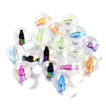 Transparent Acrylic Beads, Bead in Bead, Round, Mixed Color, 15mm, Hole: 2.5mm