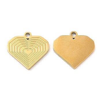 Ion Plating(IP) 316L Surgical Stainless Steel Pendants, Heart Charm, Real 18K Gold Plated, 14x15x1mm, Hole: 1.4mm