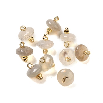 Natural Grey Agate Rondelle Charms with Rack Plating Brass Loops, Real 18K Gold Plated, Long-Lasting Plated, 9.5~11x8~8.5mm, Hole: 1.8mm