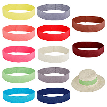 Ultra Wide Thick Flat Elastic Hat Band, for Cowboy Hat, Bend Brim Fedora Hat, Straw Hat Decoration, Mixed Color, 40x550x1mm, 12 colors, 1pc/color, 12pcs/set