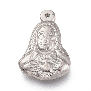 304 Stainless Steel Pendants, Virgin Mary, Stainless Steel Color, 17.5x12x2.5mm, Hole: 0.8mm