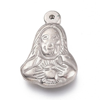 Tarnish Resistant 304 Stainless Steel Pendants, Virgin Mary, Stainless Steel Color, 17.5x12x2.5mm, Hole: 0.8mm