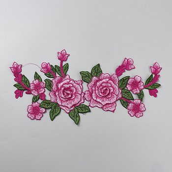 Flower Embroidery Cloth Iron On/Sew On Patches, Costume Accessories, Appliques, Flamingo, 307x137x3.5mm