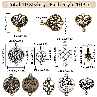 100pcs 10 styles de breloques de connecteur en alliage de style tibétain(FIND-SC0007-87)-2