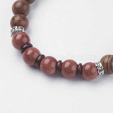 Natural Lava Rock & Wenge Wood Beads & Coconut Stretch Bracelets(BJEW-I241-03F)-2
