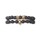 Ensemble de bracelets extensibles perlés en laiton et pierre de lave naturelle 2 pièces 2 styles(BJEW-JB09244-04)-1