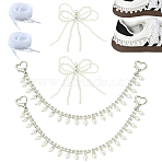 Brass & ABS Imitation Pearl & Rhinestone Boot Strap Chains and Resin Imitation Pearl Shoe Charms and Polyester Lace Cord Shoelace, with Alloy Lobster Claw Clasps, Platinum, 307mm(HJEW-SW00411)