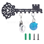 Iron Wall Mounted Hook Hangers, Decorative Organizer Rack with 7 Hooks, for Key Hanging Holder, Key Shapes, Gunmetal, 25x11x1.4cm, Hole: 4mm(AJEW-WH0188-70)