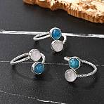 Natural Apatite & Rose Quartz Finger Rings, with Brass Jewelry for Women, Cadmium Free & Lead Free, 1.5~15mm, US Size 8 3/4(18.7mm)(RJEW-A068-03P-03)