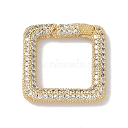 Rack Plating Brass Micro Pave Cubic Zirconia Spring Gate Rings Clasps, Cadmium Free & Lead Free, Long-Lasting Plated, Real 18K Gold Plated, Square, Clear, 20x20x3mm(KK-NH0002-08G-01)
