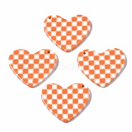 Opaque Cellulose Acetate(Resin) Pendants, Heart with Grid Pattern, Coral, 23.5x27.5x2.5mm, Hole: 1.4mm(KY-Q057-001B-A03)