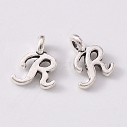 Tibetan Style Alloy Charms, Cadmium Free & Lead Free, Antique Silver, Letter.R, R: 10.5x8.5x1.5mm, Hole: 1.5mm(TIBEP-R361-01R-AS-RS)