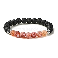 Natural Dyed Crackle Agate & Lava Rock Round Beaded Stretch Bracelet, Dark Red, Inner Diameter: 2 inch(5.2cm)(BJEW-TA00444-03)