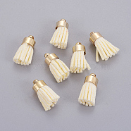 Suede Cord Tassel Pendants, with Brass Findings, Golden, Beige, 16~19x7mm, Hole: 1mm(KK-K192-02P)