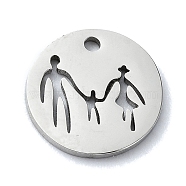 304 Stainless Steel Charms, Laser Cut, Flat Round with  Family Charm, Stainless Steel Color, 12x12x1mm, Hole: 1.2mm(STAS-C097-34P)