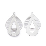 Non-Tarnish 304 Stainless Steel Pendants, Hollow, Teardrop, Stainless Steel Color, 42.5x27.5x0.3mm, Hole: 1.5mm(STAS-B038-03P)