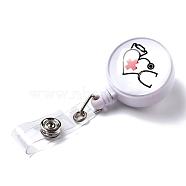 Stethoscope Pattern Glass Retractable Badge Reel, Nurse Badge Clip, ID Name Badge Holder, with Iron Alligator Clips, White, 85mm, Flat round: 43x32x21mm(AJEW-F041-02B)