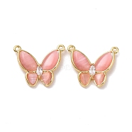Cat Eye Pendants, Butterfly Charm, with Brass Clear Cubic Zirconia, Cadmium Free & Lead Free, Real 18K Gold Plated, Pink, 17x20.5x4mm, Hole: 1.2mm(KK-G406-45G-01)