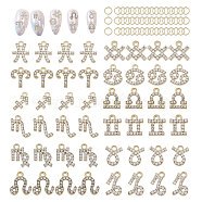 48 Pcs 12 Styles 12 Constellations Alloy Rhinestone Pendants, with Jump Rings, Light Gold, 9~12.5x7.5~10x2mm, Hole: 1~1.5mm, 4Pcs/style(FIND-GL0001-49)