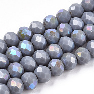 Electroplate Opaque Solid Color Glass Beads Strands, Half Rainbow Plated, Faceted, Rondelle, Light Grey, 10x8mm, Hole: 1mm, about 63~65pcs/strand, 19.2~20 inch(48~50cm)(EGLA-A034-P10mm-L23)