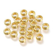 Brass Spacer Beads, Long-Lasting Plated, Grooved Beads, Column, Golden, 5.5x3mm, Hole: 4mm(KK-P189-12G)