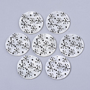 Cellulose Acetate(Resin) Pendants, 3D Printed, Flat Round, Snowflake Pattern, Black, 39x2.5mm, Hole: 1.6mm(KY-S163-019C)