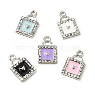 Alloy Enamel Pendants, with Crystal Rhinestone, Padlock with Heart Charms, Platinum, Mixed Color, 18x11.5x2.5mm, Hole: 1.8mm(ENAM-B050-05P)