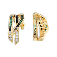 Green Cubic Zirconia Claw Stud Earrings, Brass Jewelry for Women, Nickel Free, Real 18K Gold Plated, 24x11mm, Pin: 0.7mm(EJEW-N011-80-01LG)
