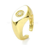 Brass with Cubic Zirconia Horse Eye Open Cuff Ring, Signet Finger Ring, Real 18K Gold Plated, Inner Diameter: 18mm(RJEW-B051-15G)