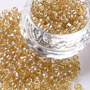 Glass Seed Beads, Trans. Colours Lustered, Round, Pale Goldenrod, 4mm, Hole: 1.5mm, about 4500pcs/pound(SEED-A006-4mm-102)