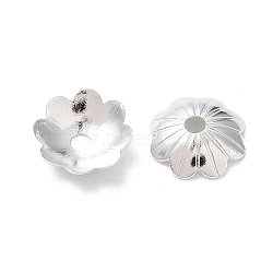 Brass Bead Caps, Cadmium Free & Lead Free, Flower, 925 Sterling Silver Plated, 8x8x2mm, Hole: 1.6mm(KK-R149-14A-S)