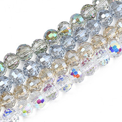 Electroplate Transparent Glass Beads Strands, Faceted, Round, Mixed Color, 8x7mm, Hole: 1.6mm, about 71pcs/strand, 19.88 inch(50.5cm)(EGLA-N002-15)