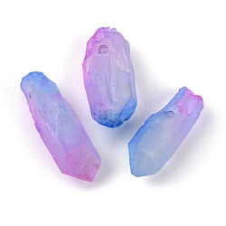 3Pcs Electroplate Natural Quartz Crystal Beads Strands, Dyed, Faceted, Nuggets, Mauve, 23~47x8.5~9.5x8~10mm, Hole: 2mm(G-FS0001-52)