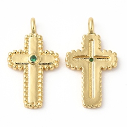 Rack Plating Brass Micro Pave Cubic Zirconia Pendants, Long-Lasting Plated, Lead Free & Cadmium Free, Cross, Real 18K Gold Plated, 21x11.5x3.5mm, Hole: 2mm(KK-R143-15G)