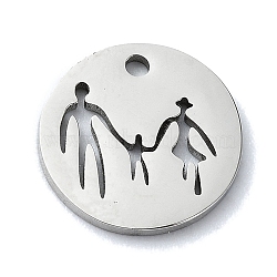 Non-Tarnish 304 Stainless Steel Charms, Laser Cut, Flat Round with Family Charm, Stainless Steel Color, 12x12x1mm, Hole: 1.2mm(STAS-C097-34P)