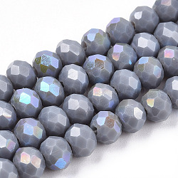 Electroplate Opaque Solid Color Glass Beads Strands, Half Rainbow Plated, Faceted, Rondelle, Light Steel Blue, 10x8mm, Hole: 1mm, about 63~65pcs/strand, 19.2~20 inch(48~50cm)(EGLA-A034-P10mm-L23)